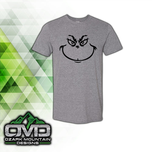 Christmas Grinch Black Face Gray T-Shirt